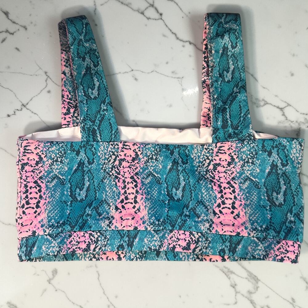 Buddy Love Teal Pink Python Print Longline Wide Strap Sports Bra Sz M Athleisure - Picture 3 of 5